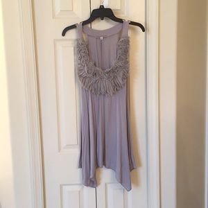 Tunic top grey with flower neckline size small